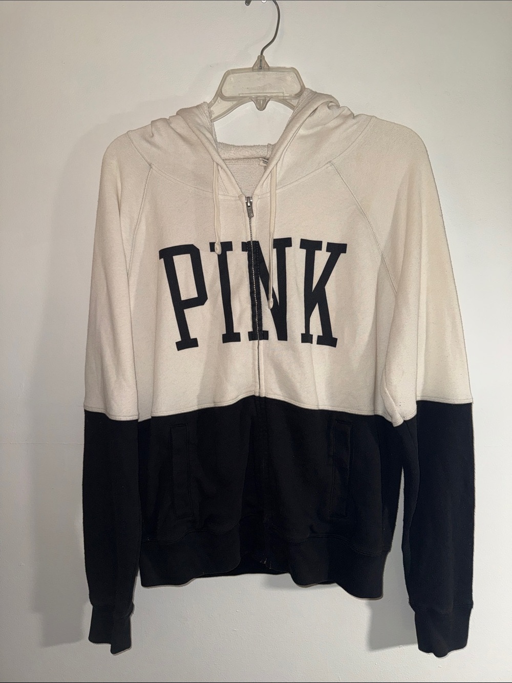 PINK Victoria's Secret vintage 2013 Two-Tone white and Black Zip Hoodie